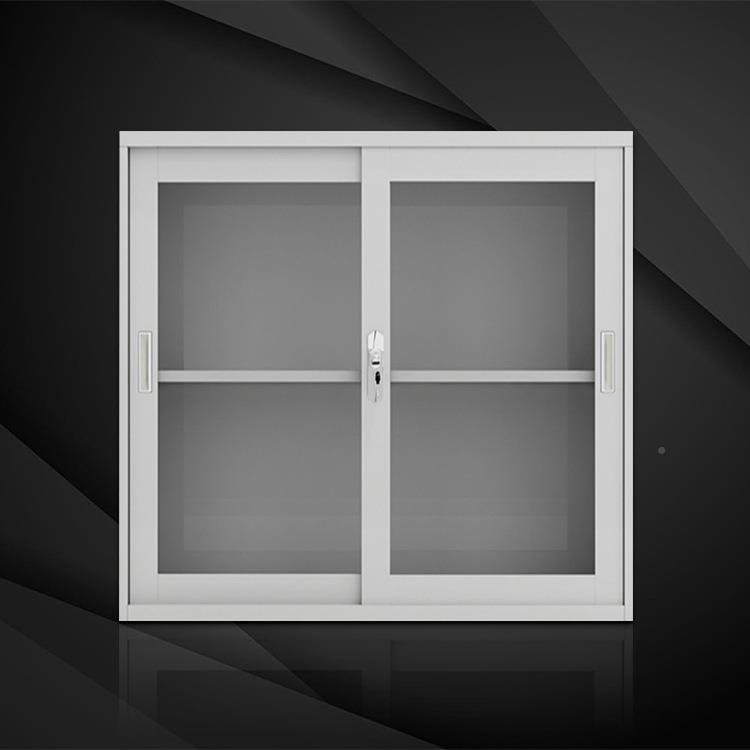 以铁皮文件柜璃小矮柜钢制门办利公储物带锁资料柜玻移档Y026案地