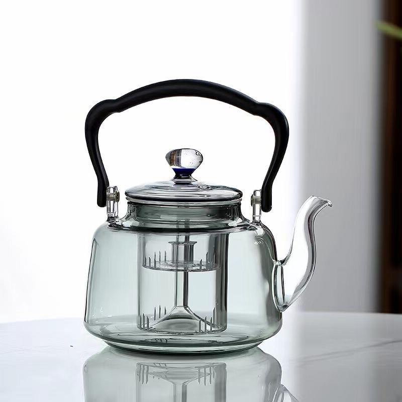 蒸煮一茶体烧水壶12高硼硅玻壶璃泡茶带提手隔烫家用泡茶提梁过滤