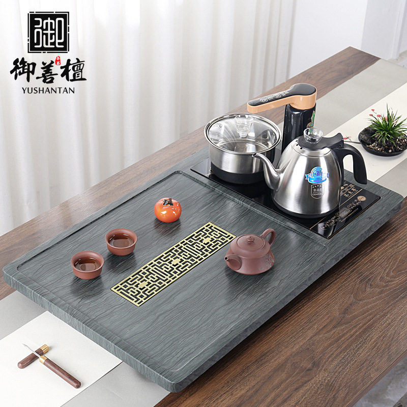 皇庭绿纹石整块茶盘四合一套装