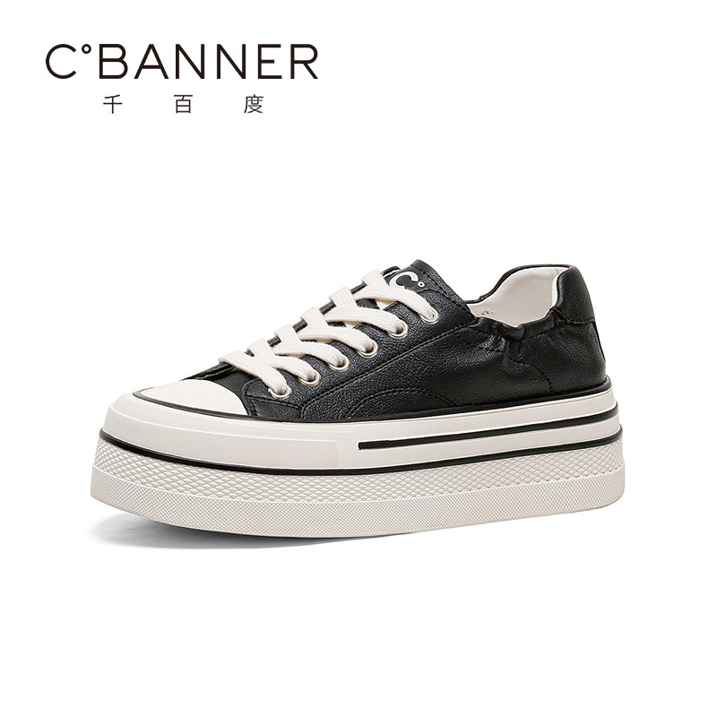 千百度时尚休闲鞋女系带松糕厚底增高真皮帆布鞋子女软底舒适板鞋,女鞋,时尚休闲鞋,淘宝优惠券,粉丝福利购,淘宝优惠卷