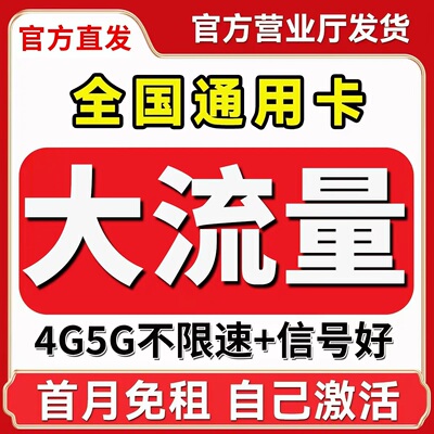 中国大流量卡上网卡5g无线限流量卡全国通用4g手机卡电话卡大王卡