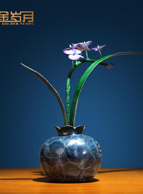 《空谷幽兰》铜金岁月兰花黄铜摆件工艺品铜器新中式客厅玄关装饰