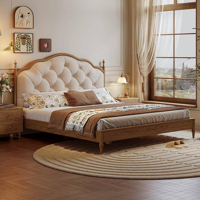 木月法式复古全实木床橡胶木软包双人床架子床卧室北欧大床婚床