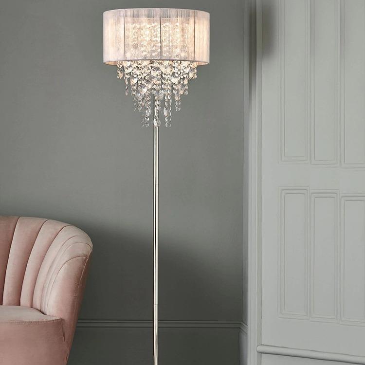 现代简约水晶落地灯主卧室简欧美法式客厅沙发转角落地灯布艺圆形