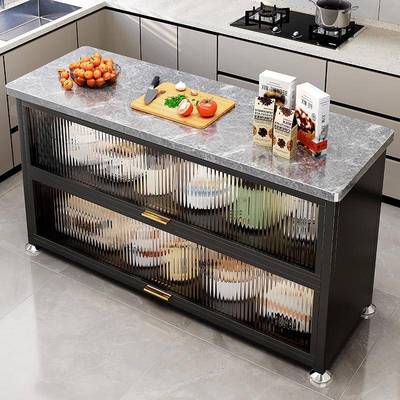 岩板厨房置物架落地多层台面多功能微波炉切菜桌子操作台餐边厨柜
