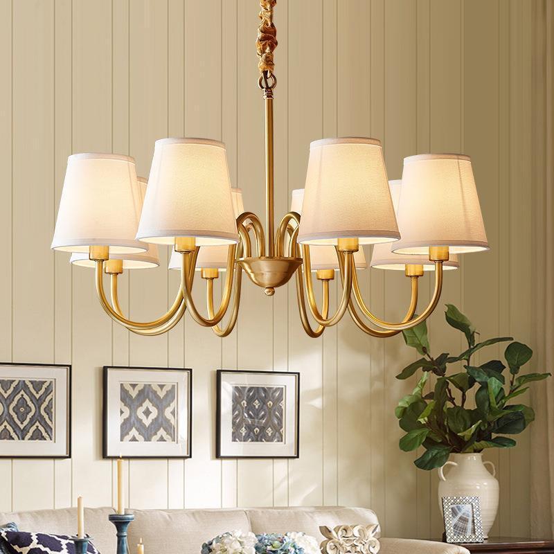 全铜美式客厅吊灯轻奢复古布艺卧室餐厅灯乡村田园大气别墅吊灯