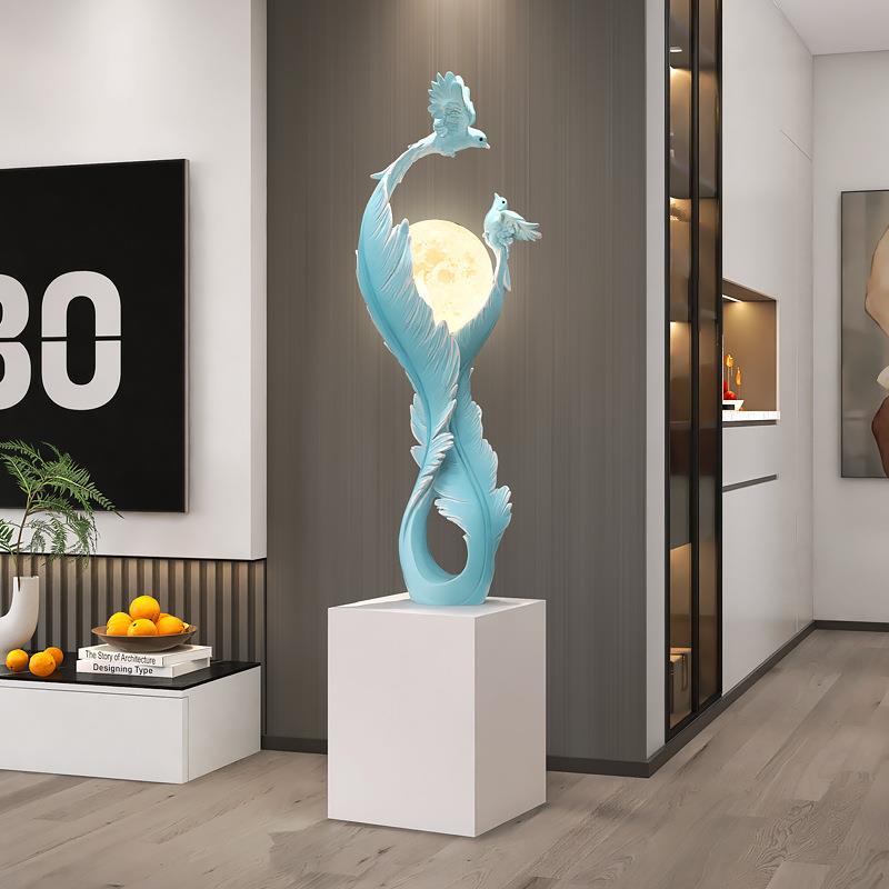 跨境欧美大型羽毛摆件雕塑氛围落地灯艺术工艺品家居饰品乔迁新居
