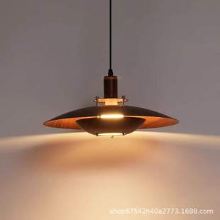 中古侘寂风餐厅吊灯日式复古胡桃木纹餐桌饭厅吧台灯全光谱护眼灯