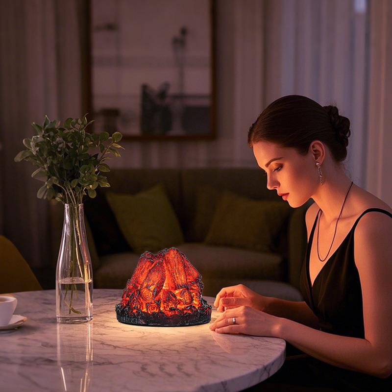 仿真木炭火焰灯跨境树脂假碳网红装饰客厅酒店卧室氛围燃烧无火焰