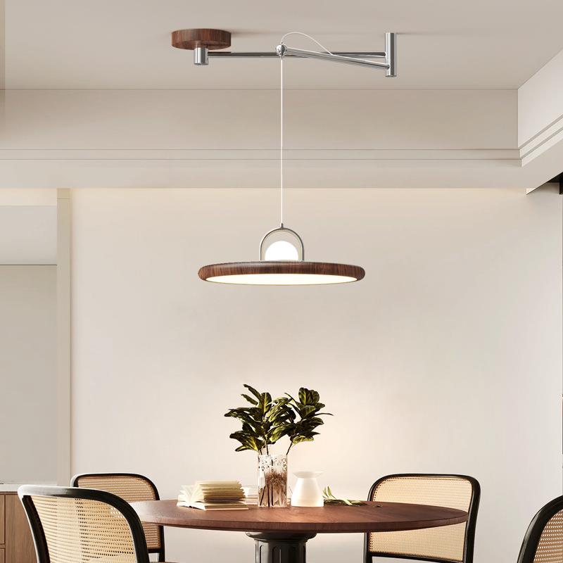 中古风摇臂餐厅吊灯可移动位移复古饭厅餐桌护眼普瑞侘寂风飞碟灯