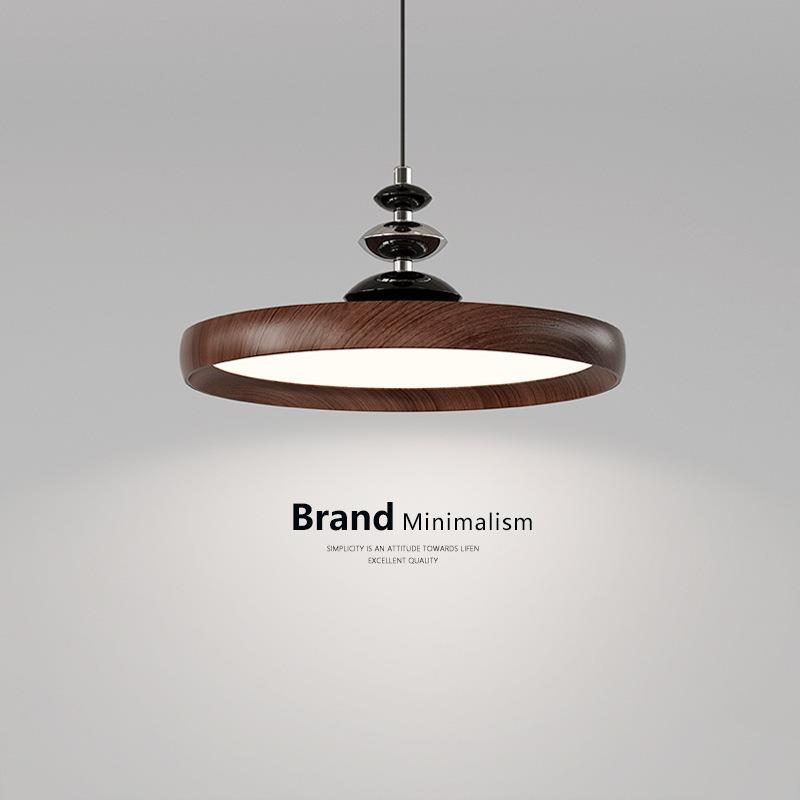 复古飞碟餐厅吊灯日式侘寂风护眼灯中古胡桃木纹餐桌饭厅吧台灯