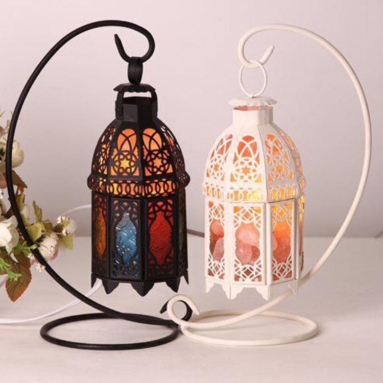 欧式铁艺水晶盐灯吊钩城堡卧室床头小夜灯装饰台灯无极调光