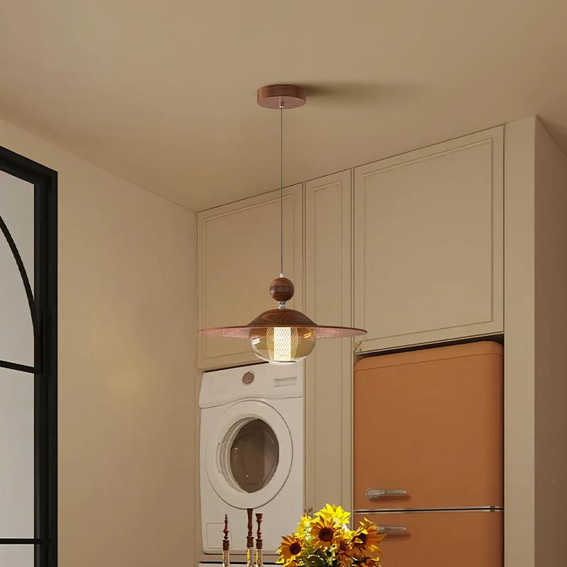 法式中古风餐厅吊灯复古胡桃木色餐桌吧台灯创意个性艺术饭桌灯具