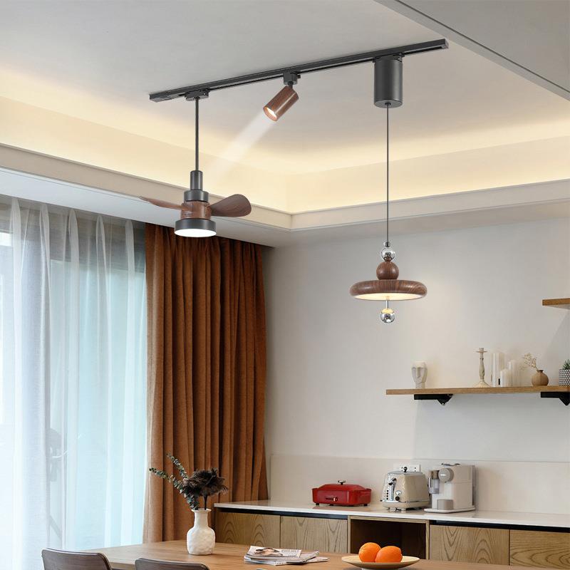 中古风餐厅吊灯可移位轨道风扇灯复古玻璃餐桌岛台吧台护眼吊灯