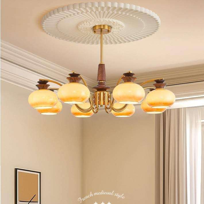 法式中古柿子客厅吊灯奶油风玻璃卧室吊灯美式大气民宿实木餐厅灯,纺织面料/辅料/配套,纺织机械配件,淘宝优惠券,粉丝福利购,淘宝优惠卷