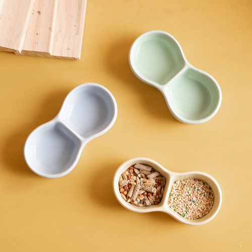 仓鼠食盆金丝熊喂食器刺猬防翻咬分格两格双格陶瓷仓鼠碗小宠用品