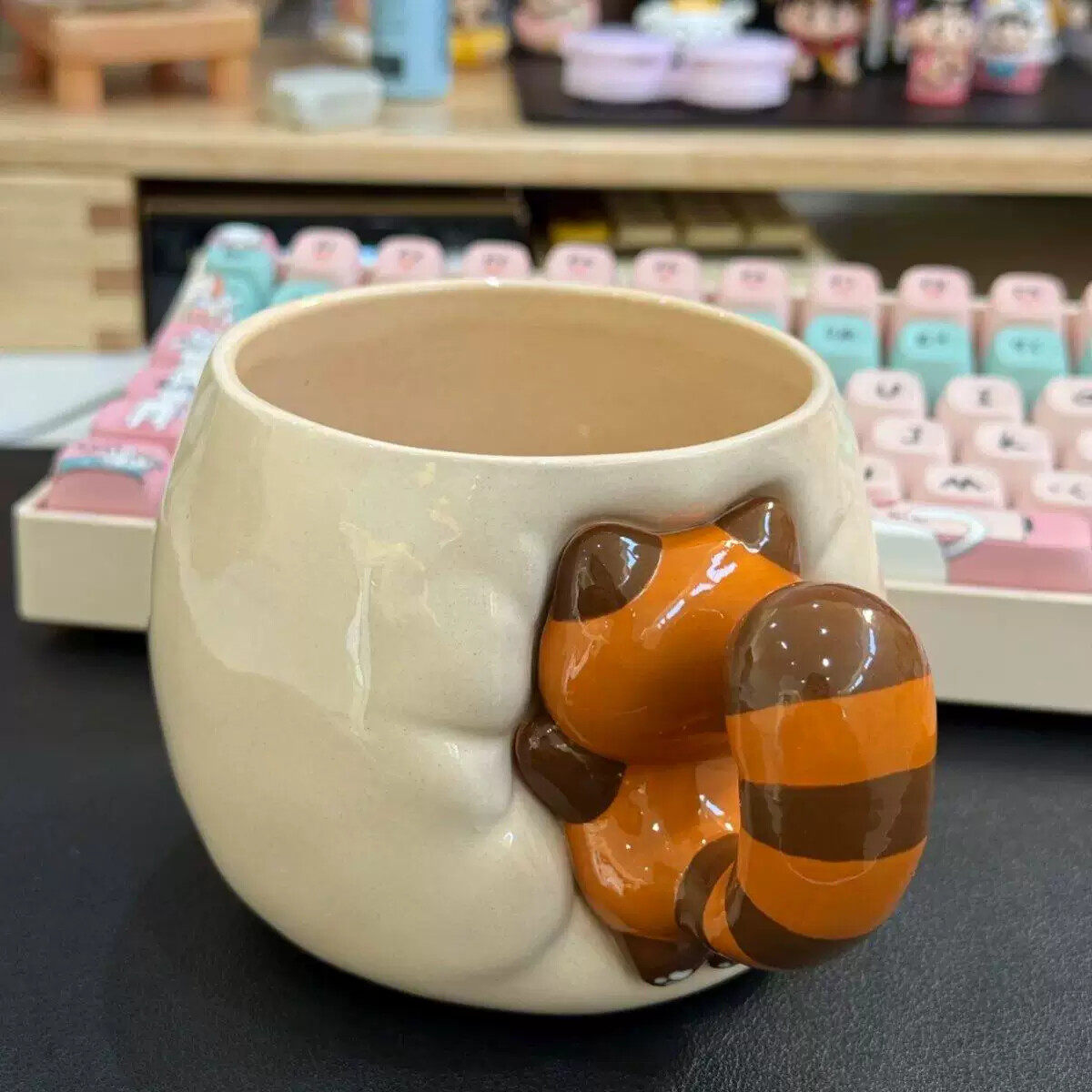 呆萌小浣熊噗噗陶瓷杯马克杯高颜值手作直筒牛奶咖啡杯瓷水杯子