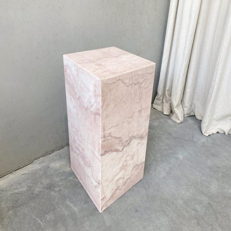 轻奢天然粉色大理石立柱客厅玄关墩子雕塑展示底座床头柜装饰摆件