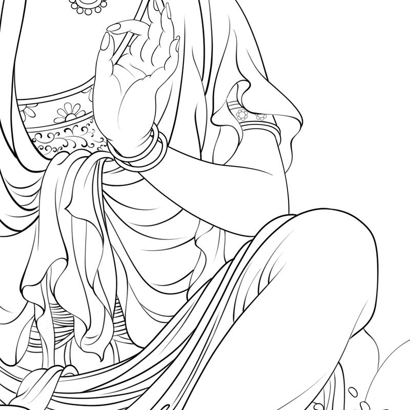 高清观音菩萨白描底稿工笔佛像人物线稿线描实物纸质打印稿非宣纸