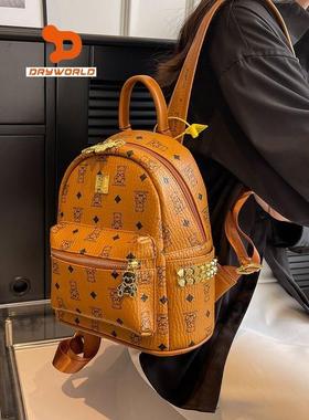 DRYWORLD背包女双肩包2023新款小众皮质大学生书包高级感大容量女