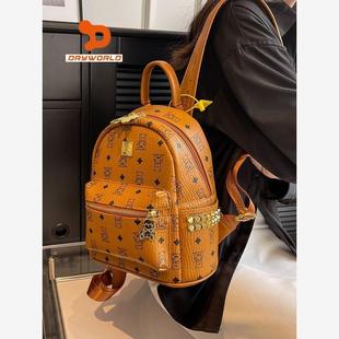 DRYWORLD背包女双肩包2023新款小众皮质大学生书包高级感大容量女
