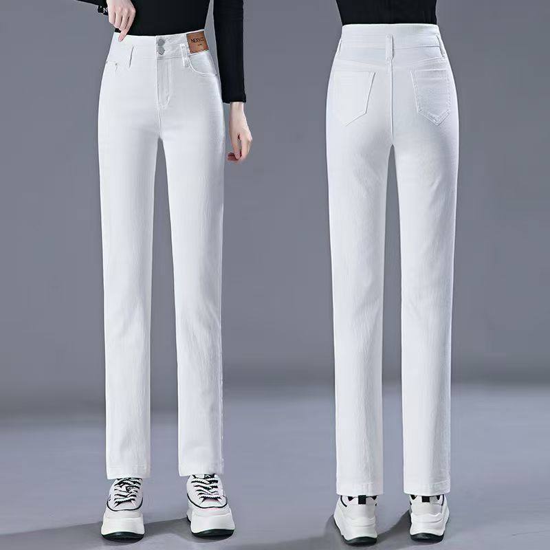 白色牛仔九分裤女2025春季新款休闲高腰显瘦弹力女裤时尚直筒裤
