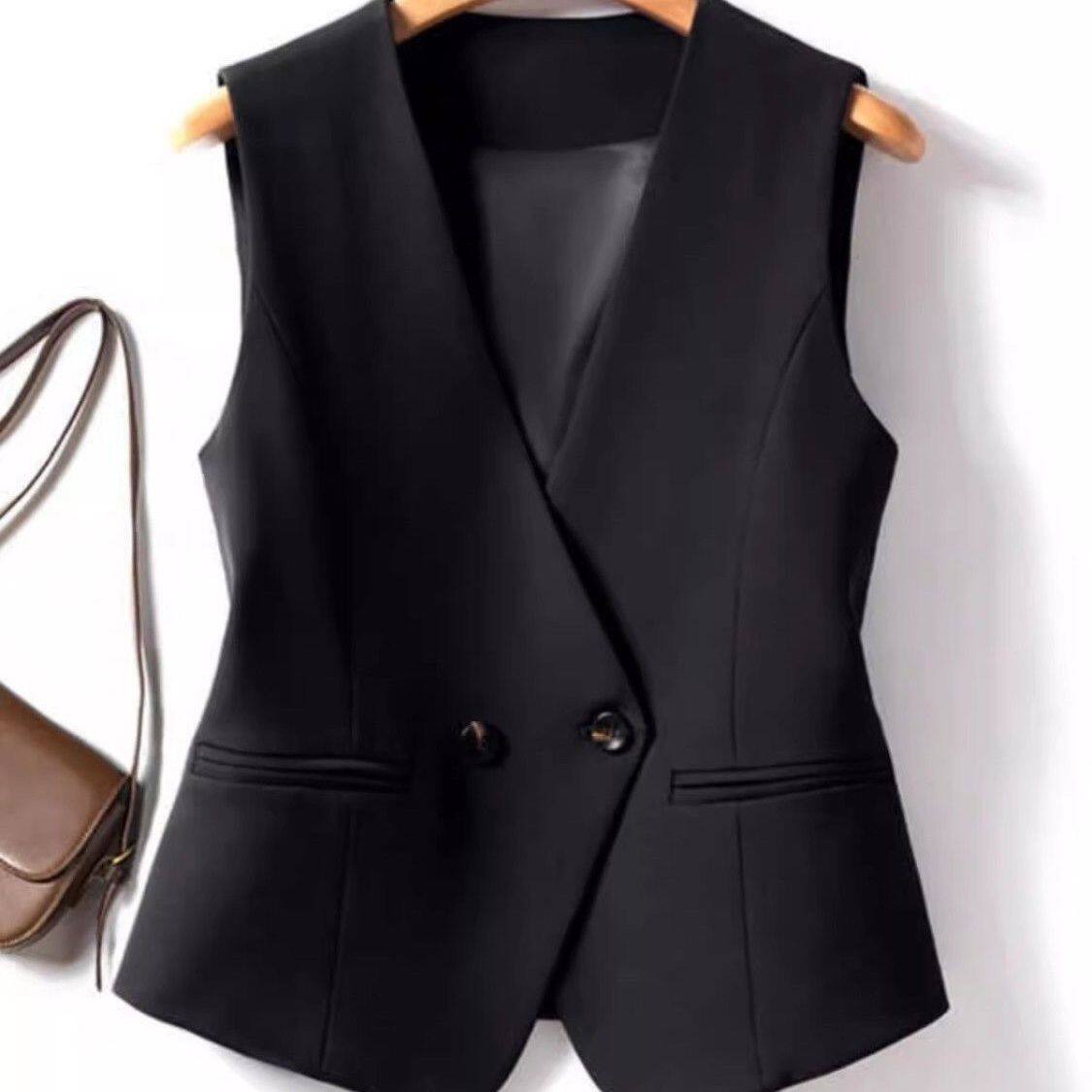 修身短款洋气马甲西装2025新款坎肩显瘦双排气质背心黑色女士大码