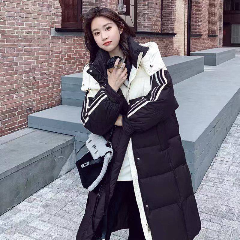 羽绒棉服女2024年冬季新款拼色韩版宽松长款小众设计感加厚外套潮