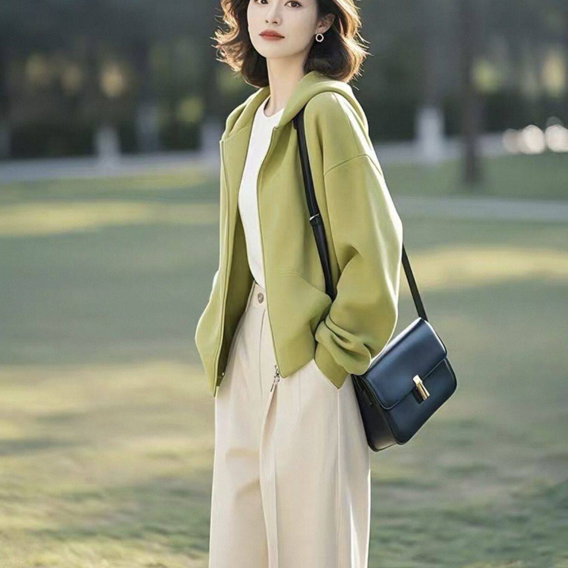 2025早春新款小个子设计感百搭高级小众不撞款绿色开衫卫衣外套女