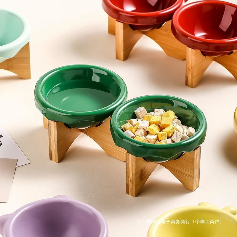 韩国bd同款飞碟猫碗陶瓷宠物碗湿粮碗狗碗猫狗食盆喝水餐桌带碗架