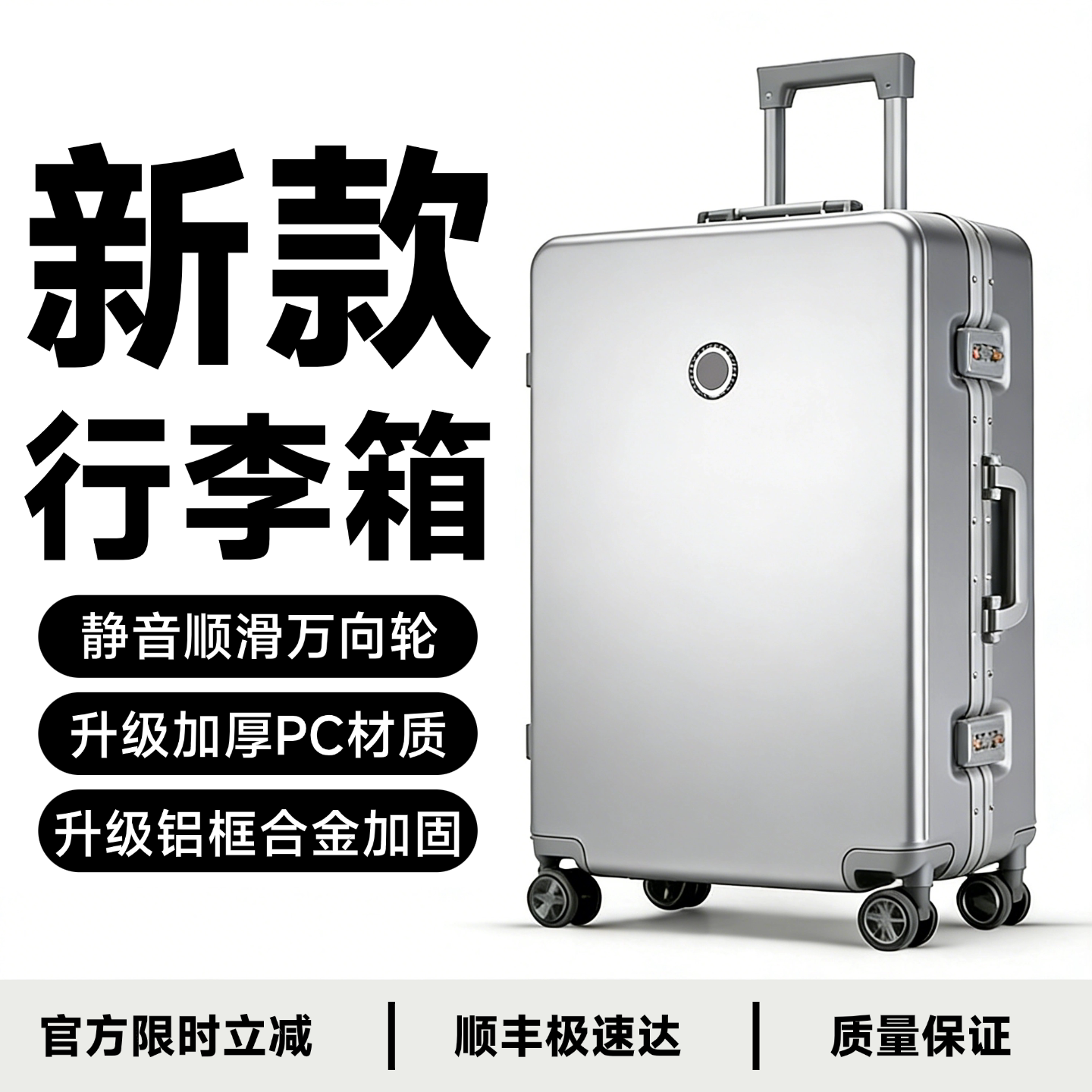 新款铝合金行李箱大容量长途旅行箱拉杆男女万向轮结实加厚登机箱