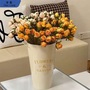 奶呼呼醒花桶铁艺法式 田园风插花瓶客厅鲜花店落地轻奢鲜花?矧