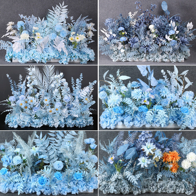 婚庆蓝色地排花假花婚礼装饰花束仿真花加密花排地排花婚庆用花
