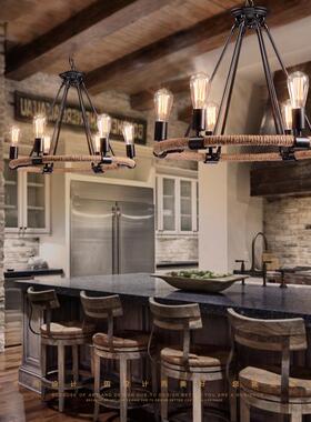 美式乡村餐厅酒吧l服装店绳吊灯复麻古工业风oft个家性怀旧灯DGD1