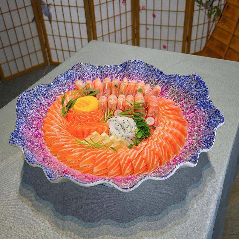 盘文密胺刺身三鱼摆盘冰镇刺盘海鲜姿造身拼CWY盘盘子仿瓷刺身盘