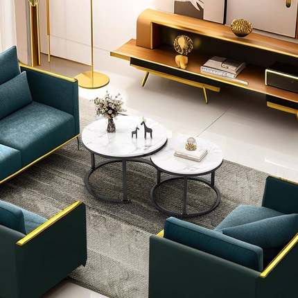 茶几轻奢现代小户客厅家用圆意桌简型约大形理石ial123s式创意铁