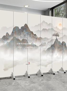 水画励司志屏风隔断公办公室茶室遮挡酒店山客厅书KHP房家用叠折