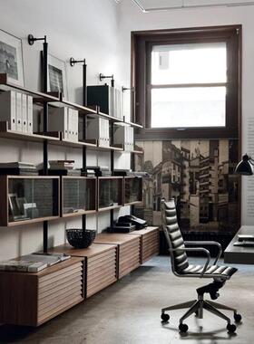 意式家用架书房书落地实层木书柜极书架办公室满墙书SAN-005架多