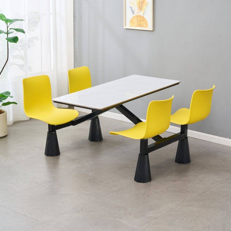 高档食堂餐桌椅职工公司员工工厂学校四人六人连体岩板餐桌椅组合