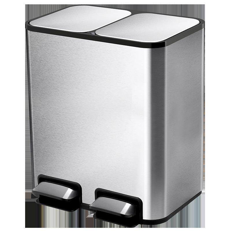 KX-60361厨房分不垃圾类桶家干湿分离专用轻奢客厅大用号带盖锈钢