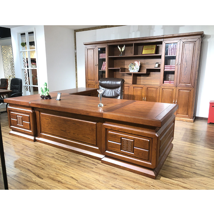 大气老板桌中式办公桌经理办公室总裁桌大班台实木皮班台BT3208