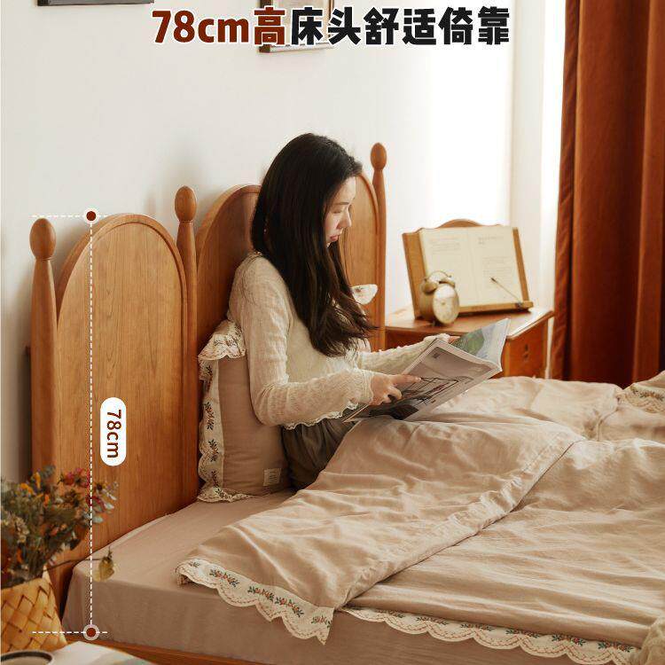 二黑业樱/桃木全实木床小户式型15.简约日复古1.8米主卧双人木床