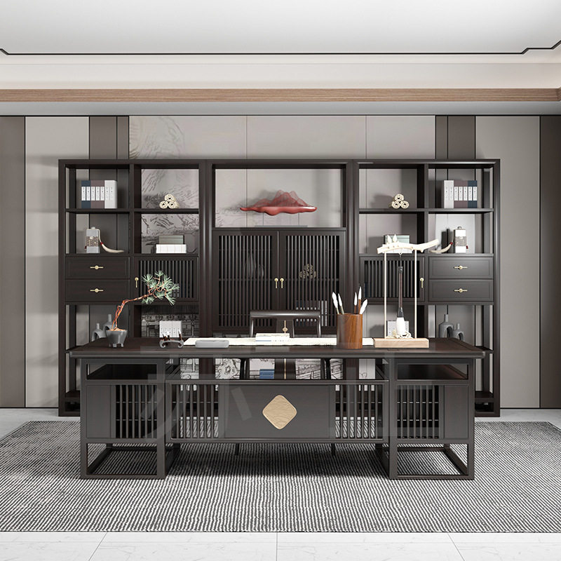 新中式实木书桌椅组合现代简约书房老板桌办公桌总裁董事长大班台