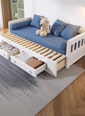 慕丝多功能客厅实OEX木两用双人折发叠伸缩沙床小户型可榻榻米单