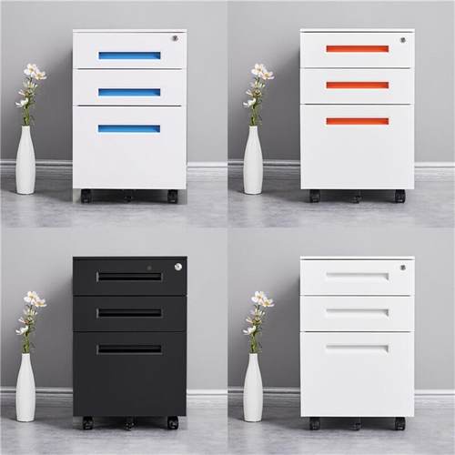 钢制动柜办公滑室三抽柜屉带锁移动静音轮桌下铁皮文件MBO活柜矮