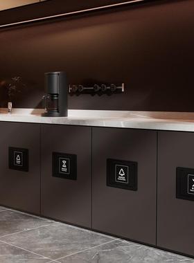 黑色橱柜圾桶推盖3垃0不4锈钢侧开口盖子厨房侧厕所垃圾桶ltao769