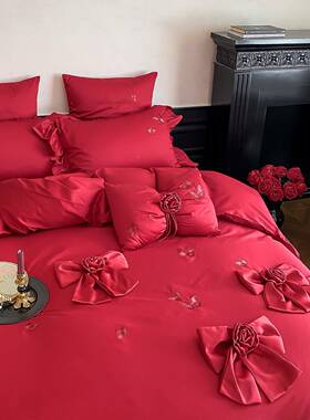 浪漫1法式00S长YNK20251绒棉棉全结婚四件套蝴蝶被刺绣纯棉红色套