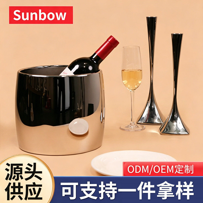 椭圆镜光单层不锈钢冰酒桶 配冰夹冰块桶 家用酒店香槟红酒保冷桶图片
