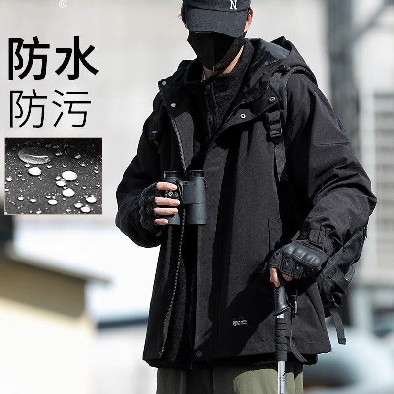 德国冲锋衣春秋季男外套户外登山三合一防水大码美式机能薄款夹克