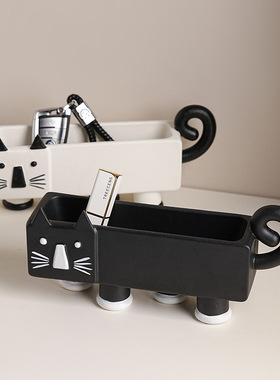 卡通创意侘寂猫收纳摆件家居入户玄关桌面钥匙托盘收纳装饰